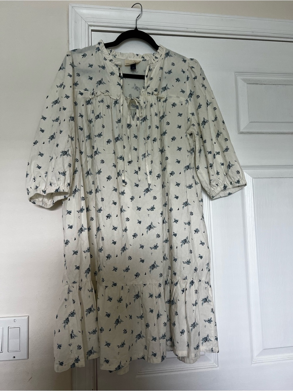 Universal Thread Cream Dress with Blue Floral Print